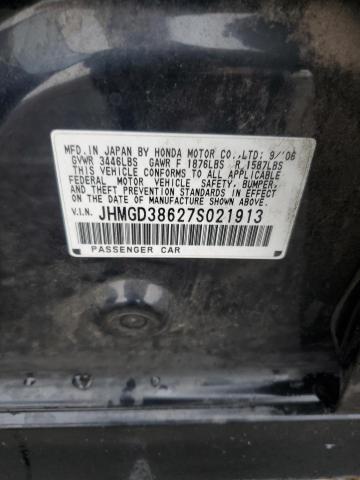 JHMGD38627S021913 - 2007 HONDA FIT S BLACK photo 13