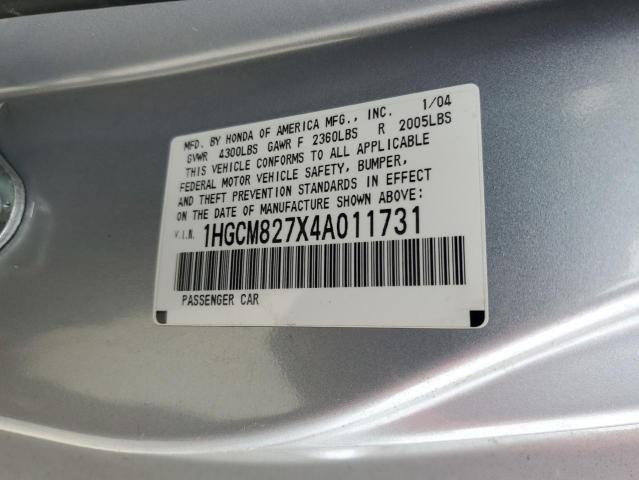 1HGCM827X4A011731 - 2004 HONDA ACCORD EX SILVER photo 12