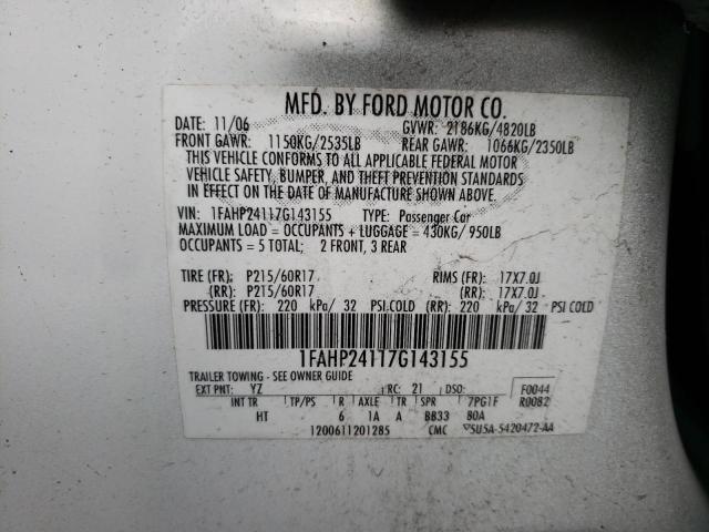 1FAHP24117G143155 - 2007 FORD FIVE HUNDR SEL WHITE photo 12