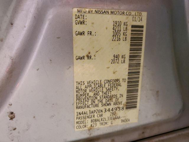 1N4AL3AP2EN344938 - 2014 NISSAN ALTIMA 2.5 SILVER photo 12