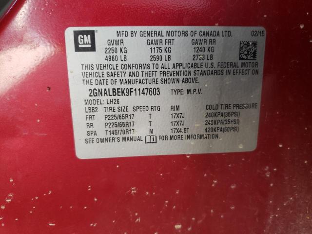 2GNALBEK9F1147603 - 2015 CHEVROLET EQUINOX LT RED photo 13