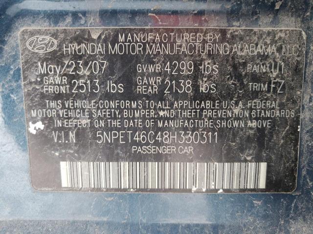 5NPET46C48H330311 - 2008 HYUNDAI SONATA GLS TEAL photo 12