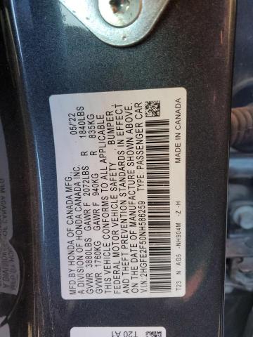 2HGFE2F50NH586259 - 2022 HONDA CIVIC SPORT CHARCOAL photo 12