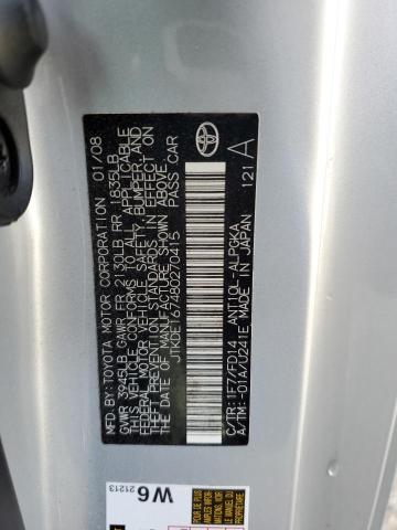 JTKDE167480270415 - 2008 TOYOTA SCION TC 银色 照片 12