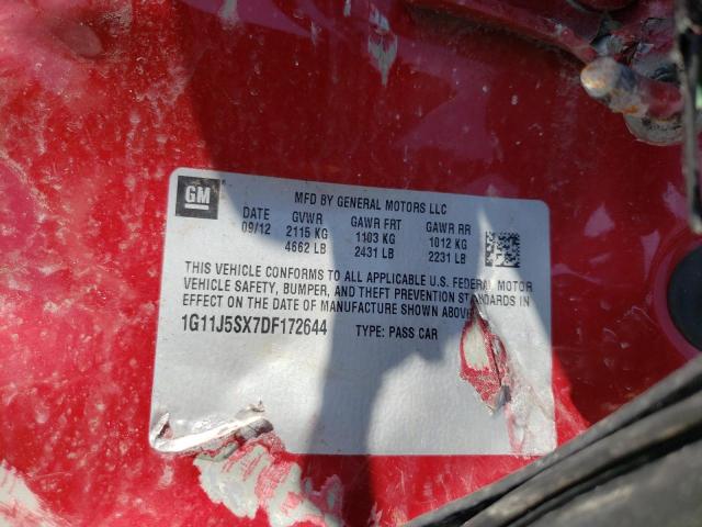 1G11J5SX7DF172644 - 2013 CHEVROLET MALIBU LTZ წითელი ფოტო 12