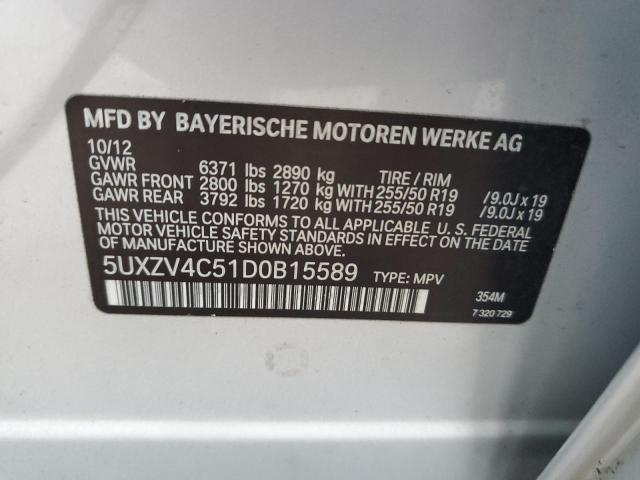 5UXZV4C51D0B15589 - 2013 BMW X5 XDRIVE35I SILVER photo 12