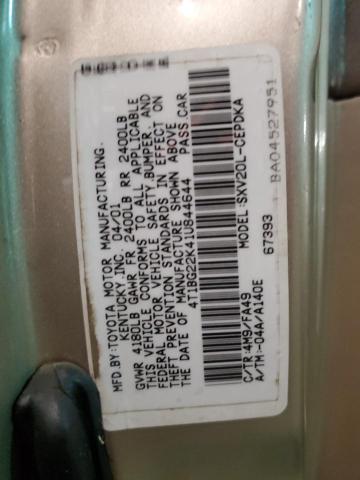 4T1BG22K41U844644 - 2001 TOYOTA CAMRY CE TAN photo 12