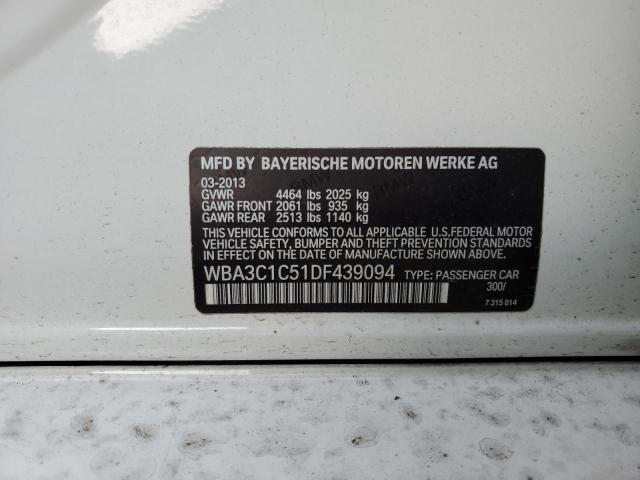 WBA3C1C51DF439094 - 2013 BMW 328 I SULEV WHITE photo 12