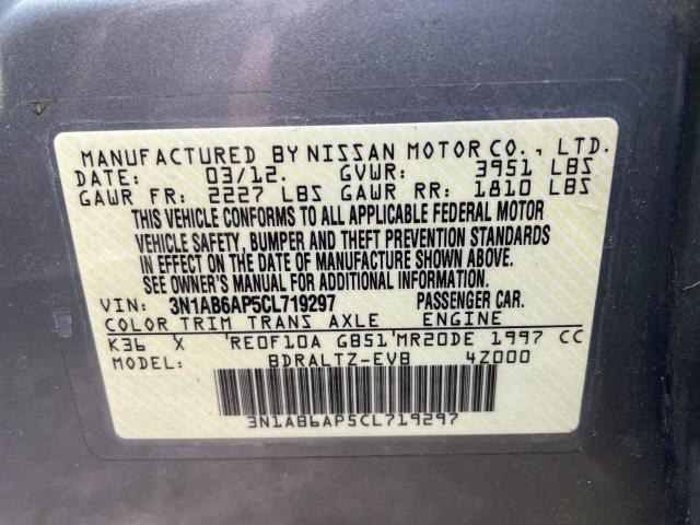 3N1AB6AP5CL719297 - 2012 NISSAN SENTRA 2.0 SILVER photo 10