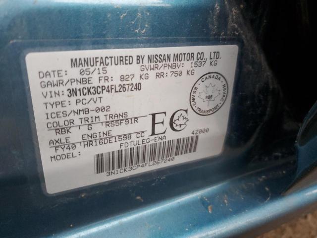 3N1CK3CP4FL267240 - 2015 NISSAN MICRA BLUE photo 12