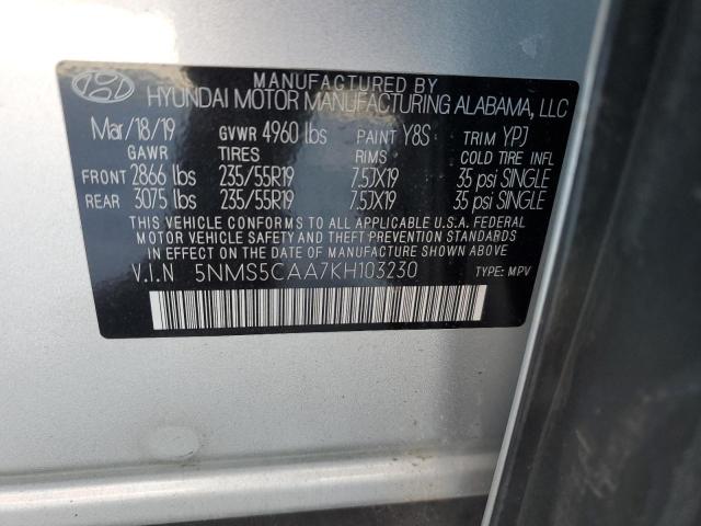 5NMS5CAA7KH103230 - 2019 HYUNDAI SANTA FE LIMITED SILVER photo 13