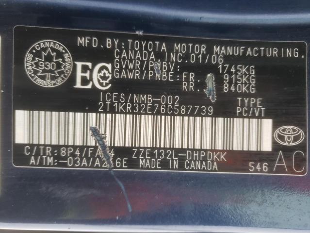 2T1KR32E76C587739 - 2006 TOYOTA COROLLA MA XR BLUE photo 12