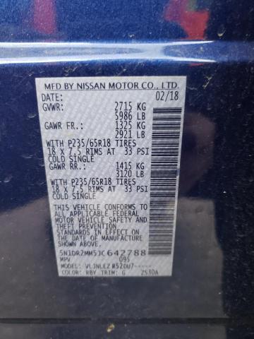 5N1DR2MM5JC642788 - 2018 NISSAN PATHFINDER S BLUE photo 12