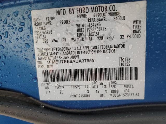 1FMEU7EE6AUA37955 - 2010 FORD EXPLORER EDDIE BAUER BLUE photo 13