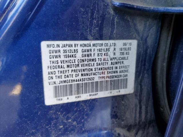 JHMGE8H44AS012632 - 2010 HONDA FIT SPORT BLUE photo 13