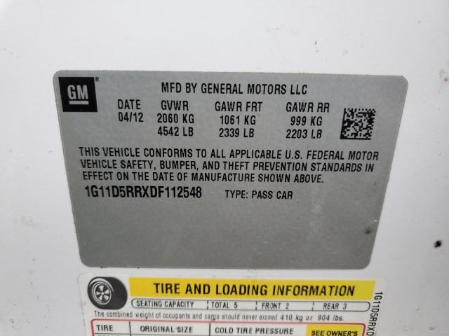 1G11D5RRXDF112548 - 2013 CHEVROLET MALIBU 1LT 白色 照片 12