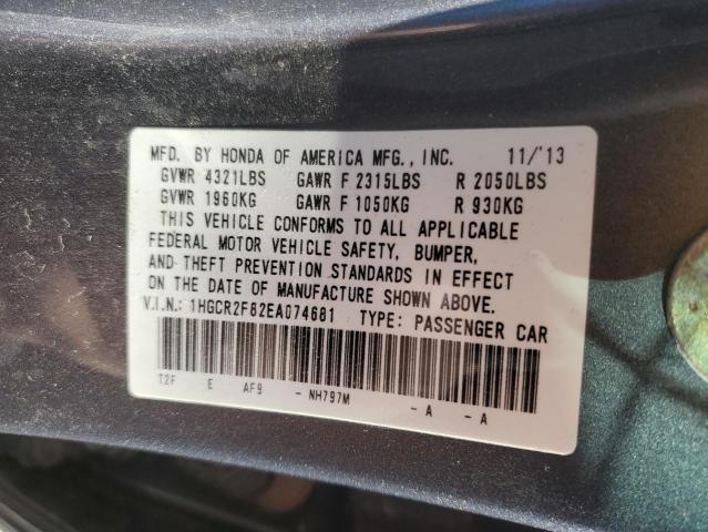 1HGCR2F82EA074681 - 2014 HONDA ACCORD EXL GRAY photo 12