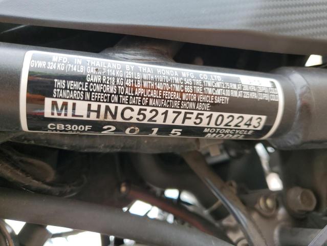 MLHNC5217F5102243 - 2015 HONDA CB300 F RED photo 10