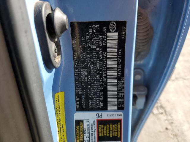 4T4BF1FK4CR254492 - 2012 TOYOTA CAMRY BASE BLUE photo 12