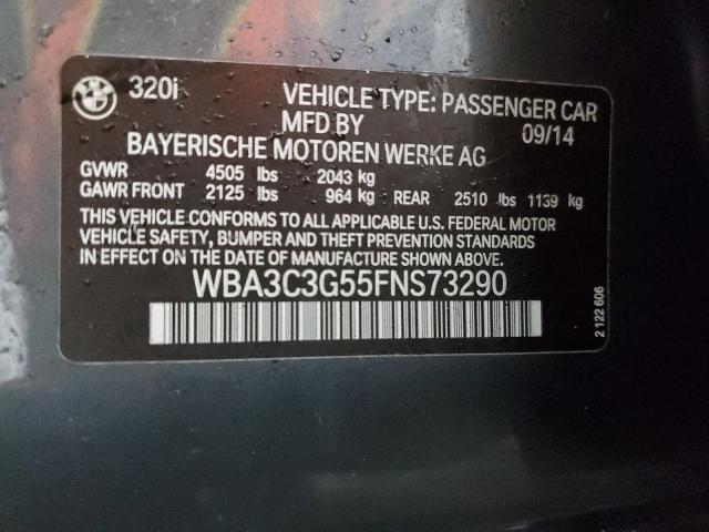 WBA3C3G55FNS73290 - 2015 BMW 320 I XDRIVE GRAY photo 12