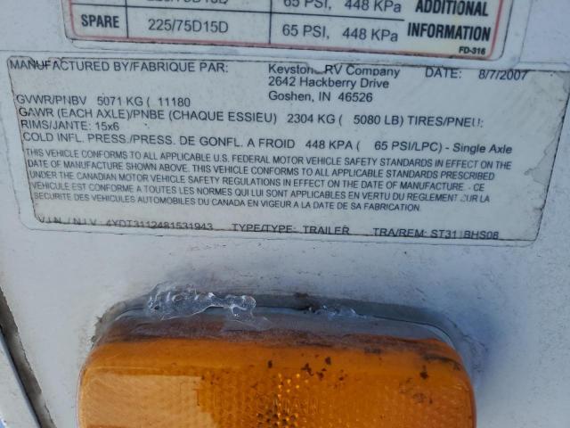 4YDT3112481531943 - 2008 KEYSTONE SPRINTER WHITE photo 10