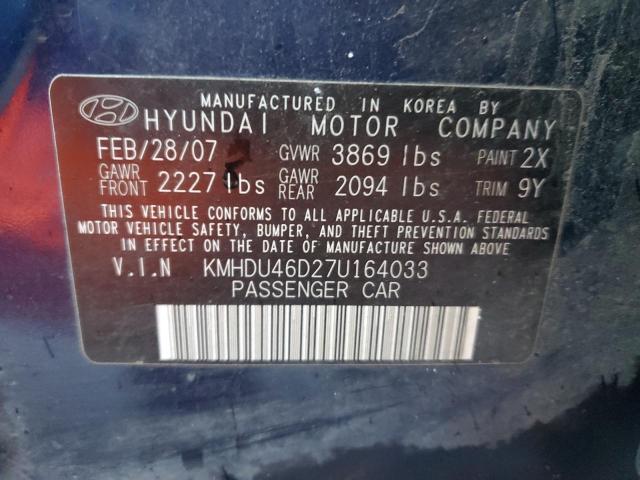 KMHDU46D27U164033 - 2007 HYUNDAI ELANTRA GLS BLUE photo 12