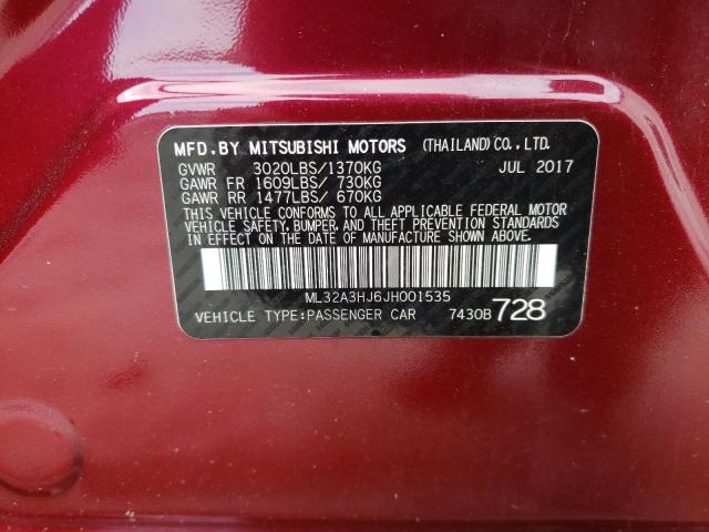 ML32A3HJ6JH001535 - 2018 MITSUBISHI MIRAGE ES Tünd qırmızı foto 12