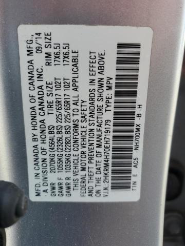 2HKRM4H70EH719179 - 2014 HONDA CR-V EXL SILVER photo 13