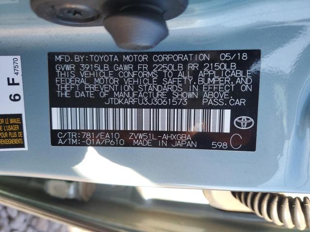 JTDKARFU3J3061573 - 2018 TOYOTA PRIUS TURQUOISE photo 12