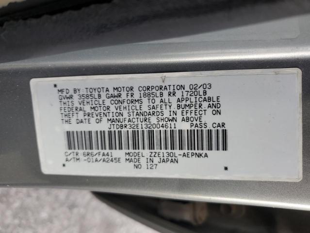 JTDBR32E132004611 - 2003 TOYOTA COROLLA CE SILVER photo 12