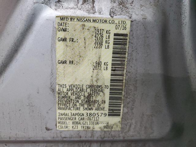 1N4AL3AP0GN380579 - 2016 NISSAN ALTIMA 2.5 SILVER photo 12