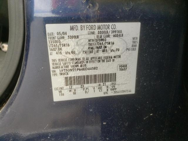 1FTNW21P64ED44582 - 2004 FORD F250 SUPER DUTY BLUE photo 12