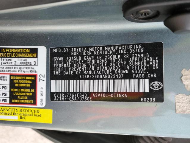 4T4BF3EK9AR022187 - 2010 TOYOTA CAMRY BASE TEAL photo 13