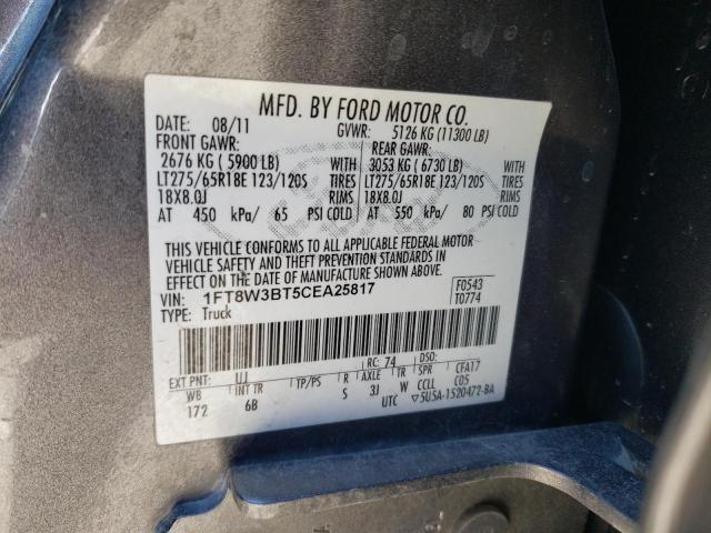 1FT8W3BT5CEA25817 - 2012 FORD F350 SUPER DUTY GRAY photo 12