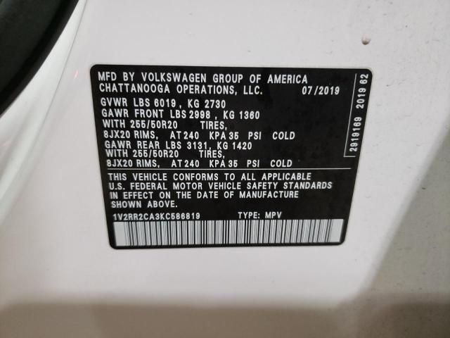 1V2RR2CA3KC586819 - 2019 VOLKSWAGEN ATLAS SEL WHITE photo 12