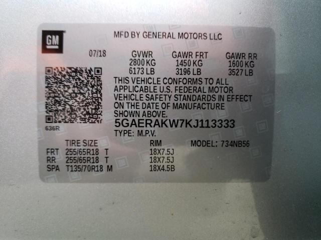 5GAERAKW7KJ113333 - 2019 BUICK ENCLAVE SILVER photo 13