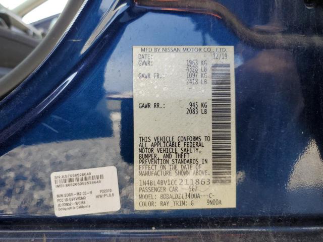 1N4BL4BV1LC211863 - 2020 NISSAN ALTIMA S BLUE photo 12