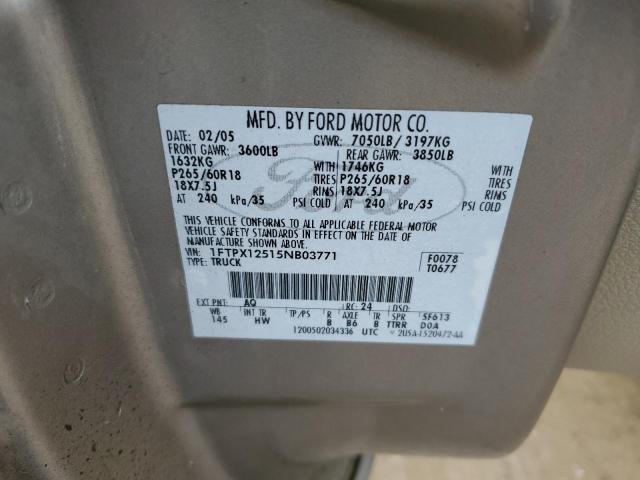 1FTPX12515NB03771 - 2005 FORD F150 GRAY photo 12