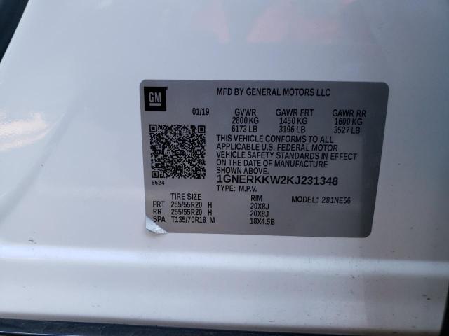 1GNERKKW2KJ231348 - 2019 CHEVROLET TRAVERSE PREMIER WHITE photo 13