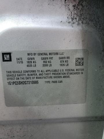 1G1PC5SH2G7210986 - 2016 CHEVROLET CRUZE LIMI LS SILVER photo 13