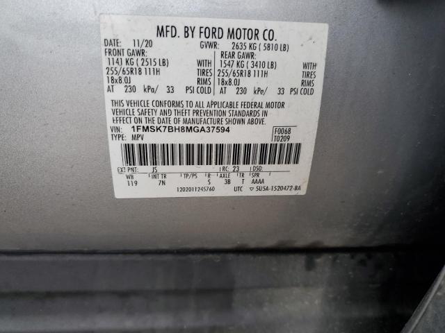 1FMSK7BH8MGA37594 - 2021 FORD EXPLORER SILVER photo 13