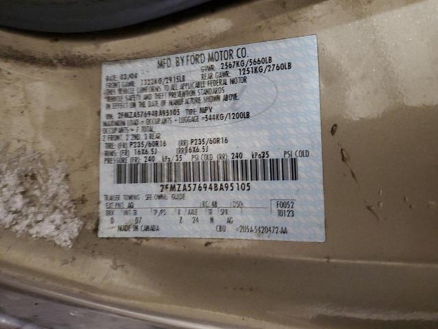 2FMZA57694BA95105 - 2004 FORD FREESTAR SES CREAM photo 12