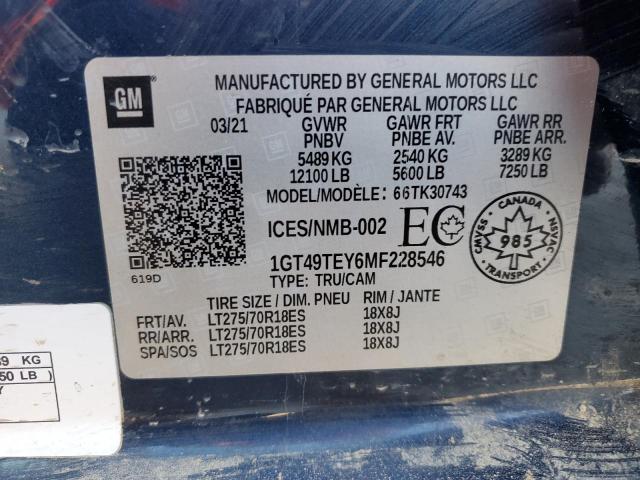 1GT49TEY6MF228546 - 2021 GMC SIERRA K3500 SLE BLUE photo 13