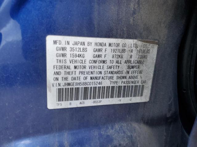 JHMGE8H58BC015246 - 2011 HONDA FIT SPORT BLUE photo 12