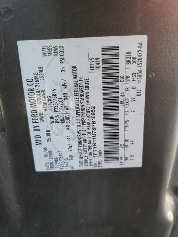 1FTYR11U78PB10952 - 2008 FORD RANGER GRAY photo 12