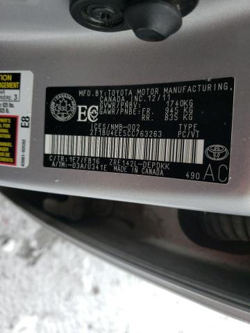 2T1BU4EE5CC763263 - 2012 TOYOTA COROLLA BA SILVER photo 12