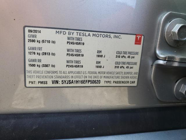 5YJSA1H16EFP50620 - 2014 TESLA MODEL S ვერცხლისფერი ფოტო 12