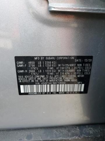 4S4BTAAC9M3158934 - 2021 SUBARU OUTBACK SILVER photo 13