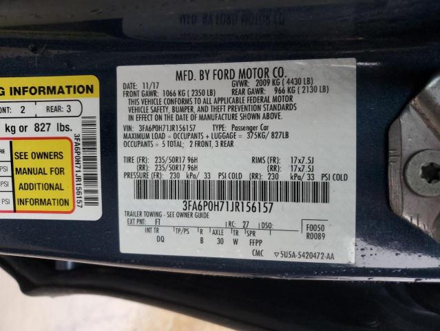 3FA6P0H71JR156157 - 2018 FORD FUSION SE BLUE photo 12