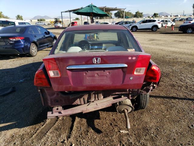 2HGES16512H521382 - 2002 HONDA CIVIC LX RED photo 6